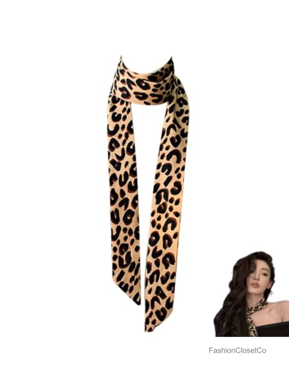 Women's Leopard Print Satin Scarf Long Lightweight Silk Blend Neck Scarf